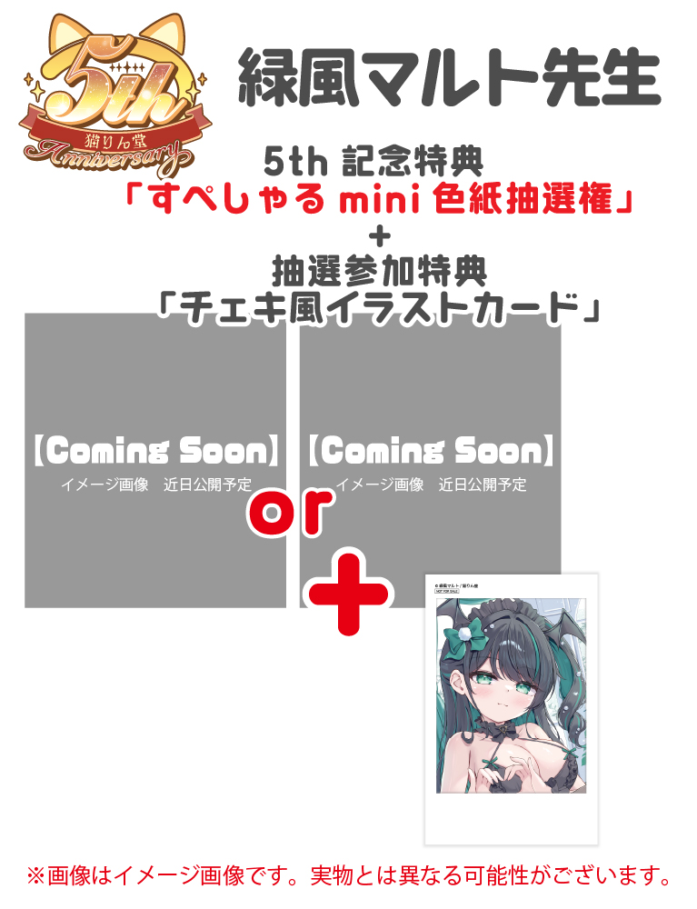 猫りん堂5th記念「すぺしゃる色紙抽選権」+「抽選参加特典チェキ風イラストカード」【緑風マルト】